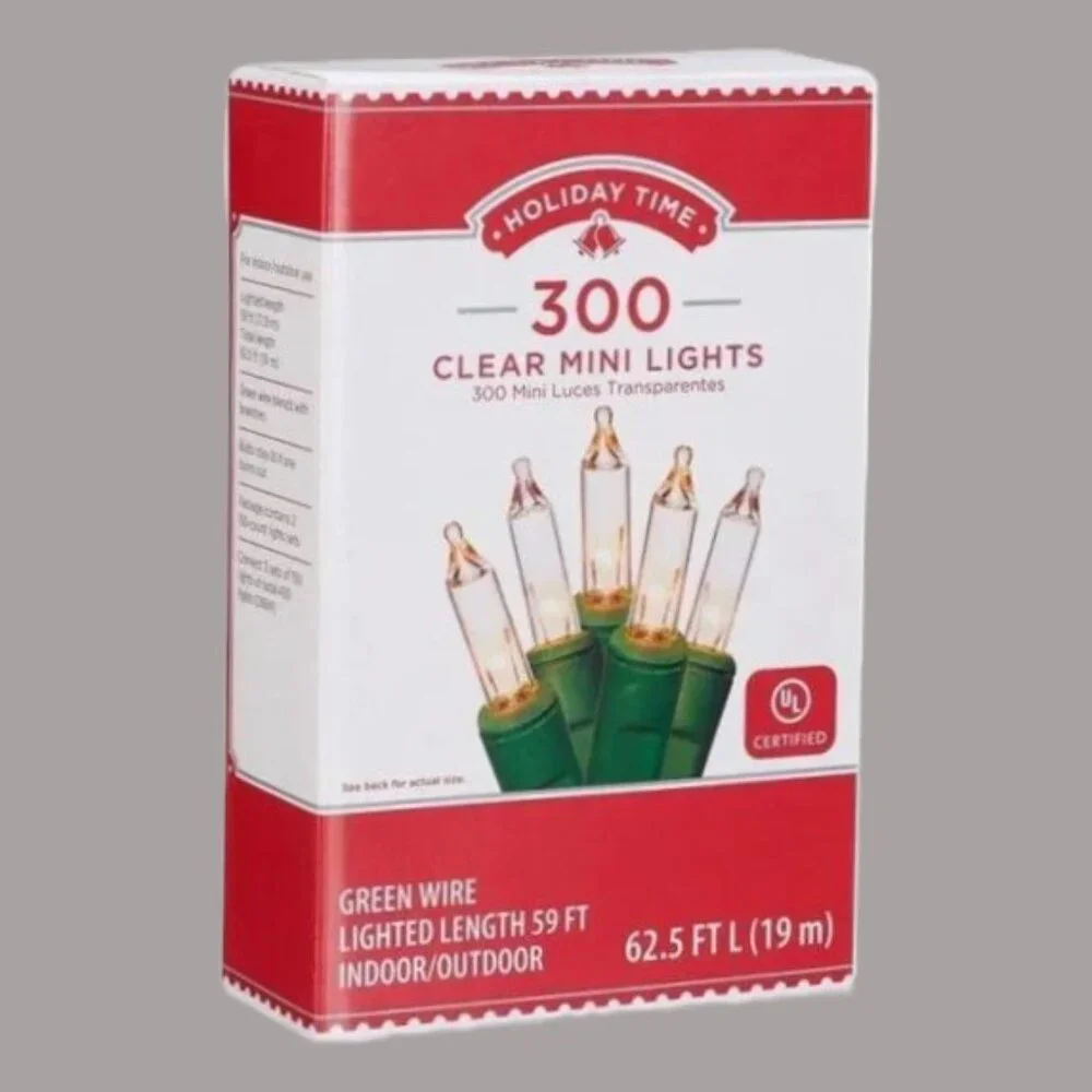 Holiday Time Clear 300 Mini Clear Lights Green Wire and 62.5 ft New in Box